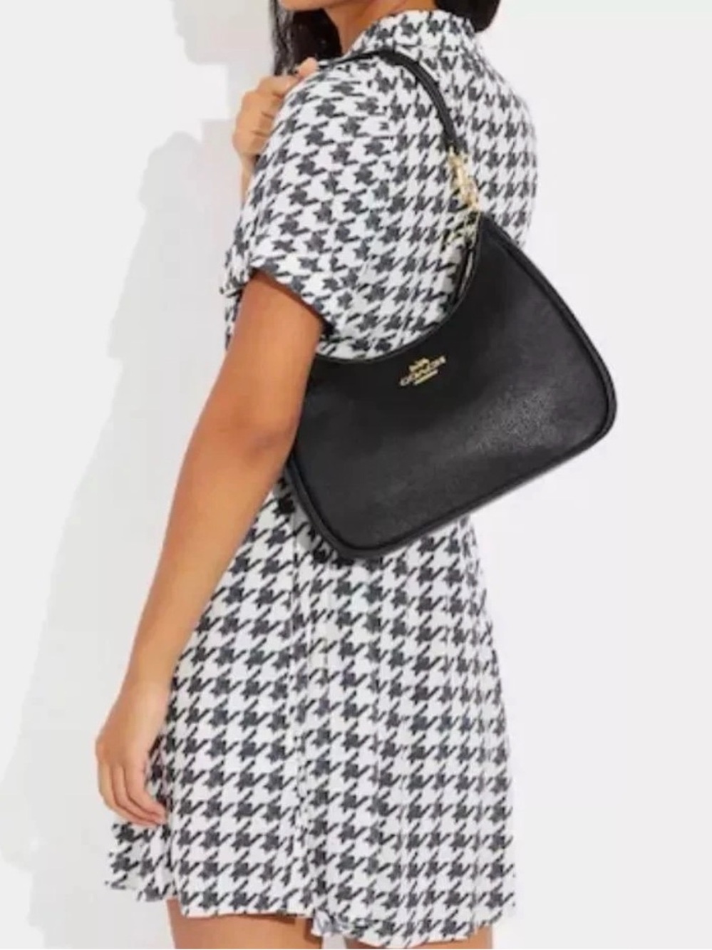 Coach Black Pebbled Leather Hobo Shoulder Bag with Gold Logo